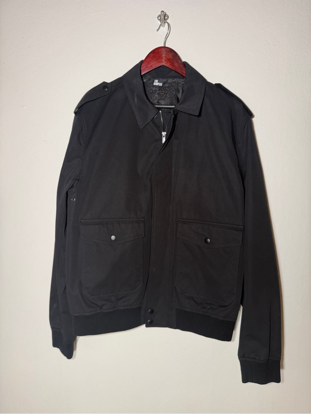 The Kooples Men's Black Bomber Jacket, Snap pockets